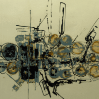 Art Gallery Maastricht - uitsnede van het schilderij Zwarte vormen op gele achtergrond van Claude Georges