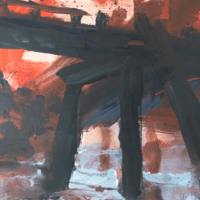 Uitsnede uit het schilderij Brückenlandschaft van Bernd Zimmer