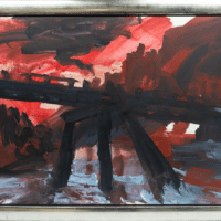 Het schilderij Brückenlandschaft van Bernd Zimmer